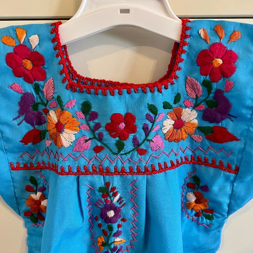 Toddler Girl's Dress Turquoise Embroidered from Mexico